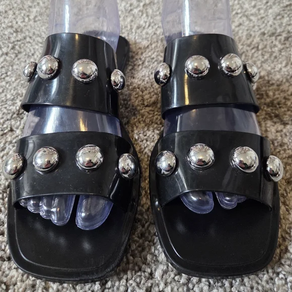 SCHUTZ Lizzie Studded Black Jelly Sandals 9 - Picture 8 of 13